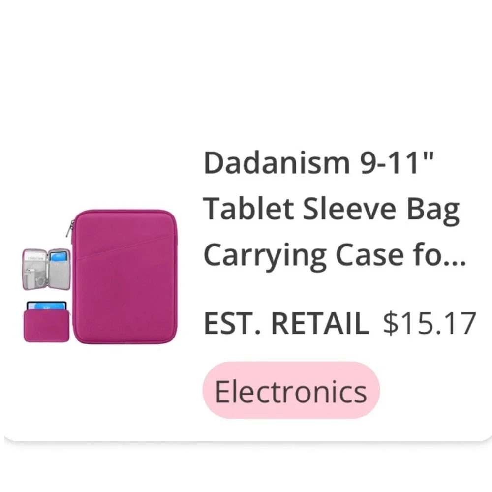 Pink Canvas Tablet Sleeve Organizer Case Universal 11 Inch Padded Zip Folio 001